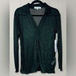 NWT Almost Famous Sheer Button Down Metallic Stripe Shirt Medium